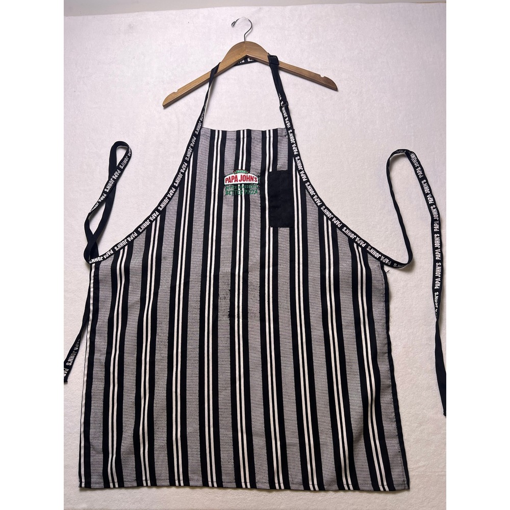 Papa Johns OS Apron Workwear Uniform Black White Striped Embroidered Logo Pocket